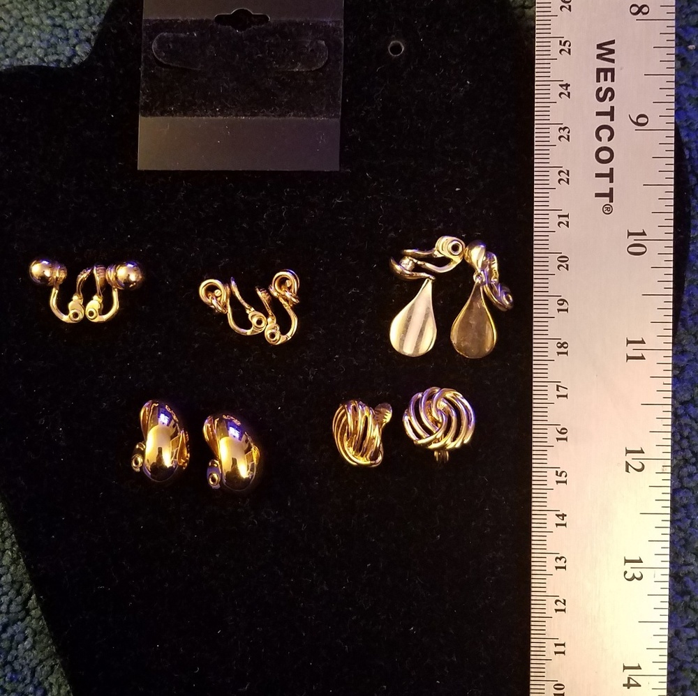 Vintage Monet 5 pair gold clip on earrings